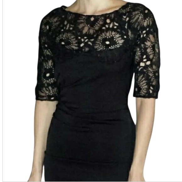 LELA ROSE Dress‎ Size 4 Black Floral Lace Sheath LBD Party Cocktail Silk Lined - Picture 3 of 16